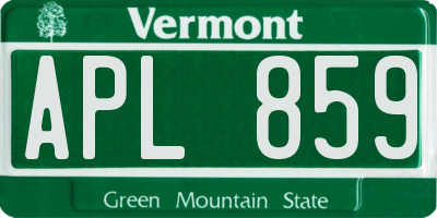 VT license plate APL859