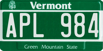 VT license plate APL984