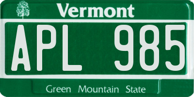 VT license plate APL985