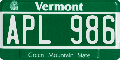 VT license plate APL986