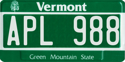 VT license plate APL988