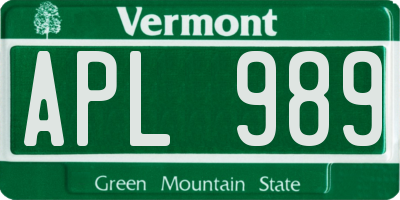VT license plate APL989