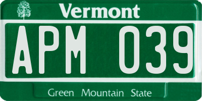 VT license plate APM039