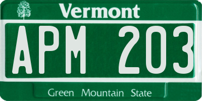VT license plate APM203