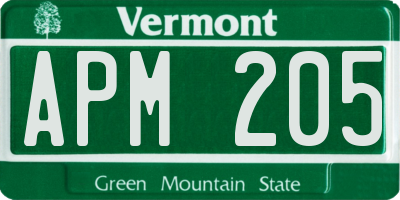 VT license plate APM205