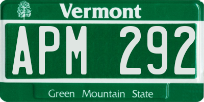 VT license plate APM292