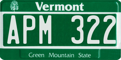 VT license plate APM322