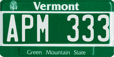VT license plate APM333