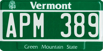 VT license plate APM389