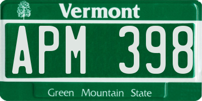 VT license plate APM398