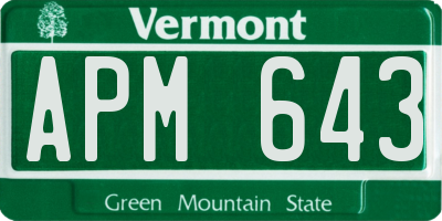 VT license plate APM643