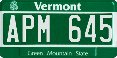 VT license plate APM645