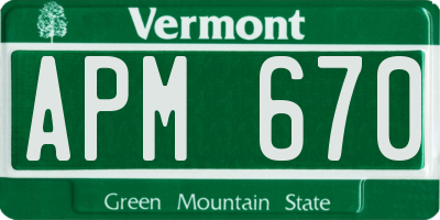 VT license plate APM670
