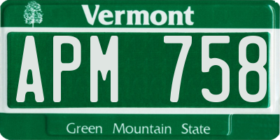 VT license plate APM758