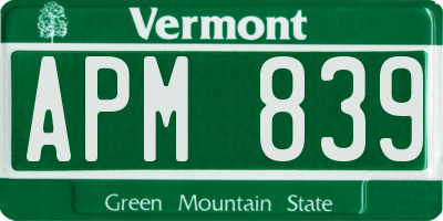 VT license plate APM839
