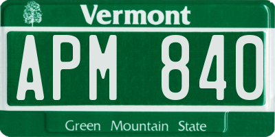 VT license plate APM840