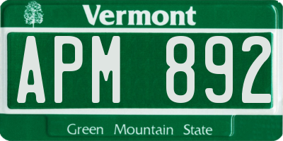 VT license plate APM892