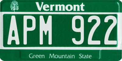 VT license plate APM922