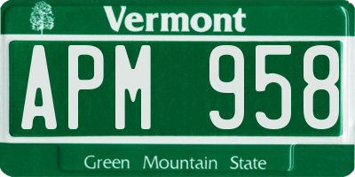 VT license plate APM958
