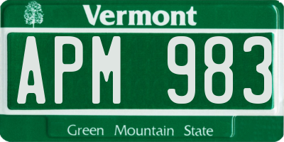 VT license plate APM983