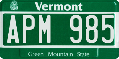 VT license plate APM985