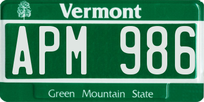 VT license plate APM986