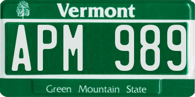 VT license plate APM989