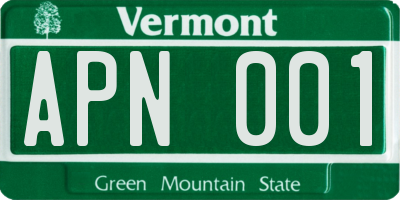 VT license plate APN001
