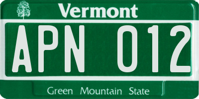 VT license plate APN012