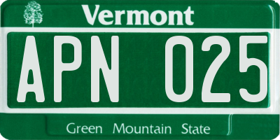 VT license plate APN025