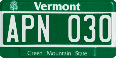 VT license plate APN030