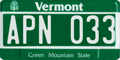 VT license plate APN033