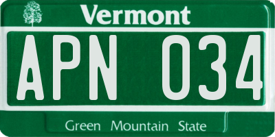 VT license plate APN034