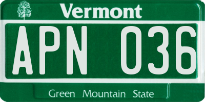 VT license plate APN036