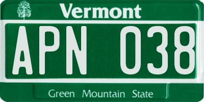 VT license plate APN038