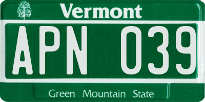 VT license plate APN039