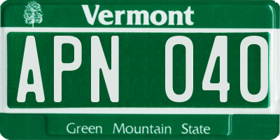 VT license plate APN040