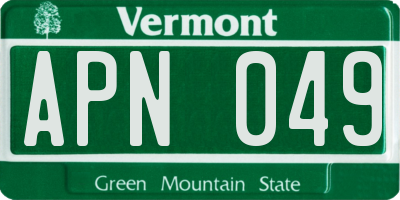 VT license plate APN049