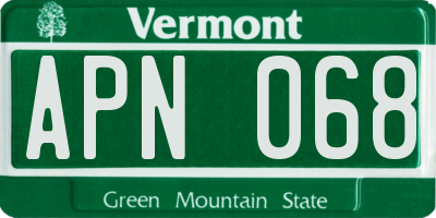VT license plate APN068