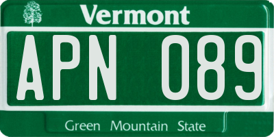 VT license plate APN089