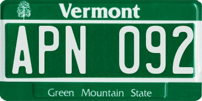 VT license plate APN092