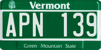 VT license plate APN139