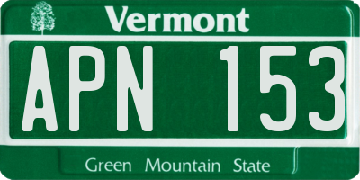 VT license plate APN153