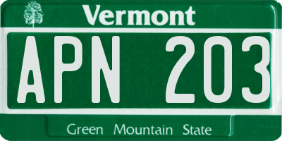 VT license plate APN203