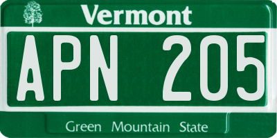 VT license plate APN205