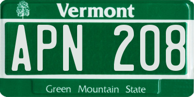 VT license plate APN208