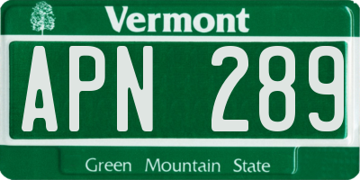 VT license plate APN289
