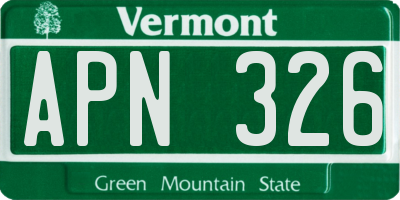 VT license plate APN326