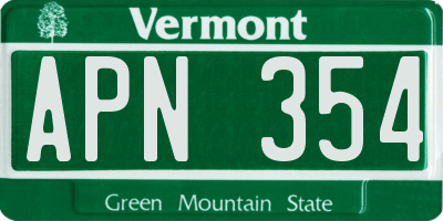 VT license plate APN354