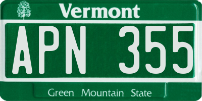 VT license plate APN355